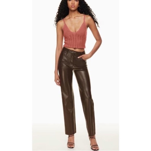 Aritzia Wilfred The Melina Faux Leather Pants Women’s 2 Chocolate Brown Straight - Picture 1 of 9